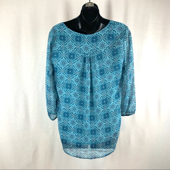 St John’s Bay bohemian print lined blouse with tassels, size S - Picture 3 of 5